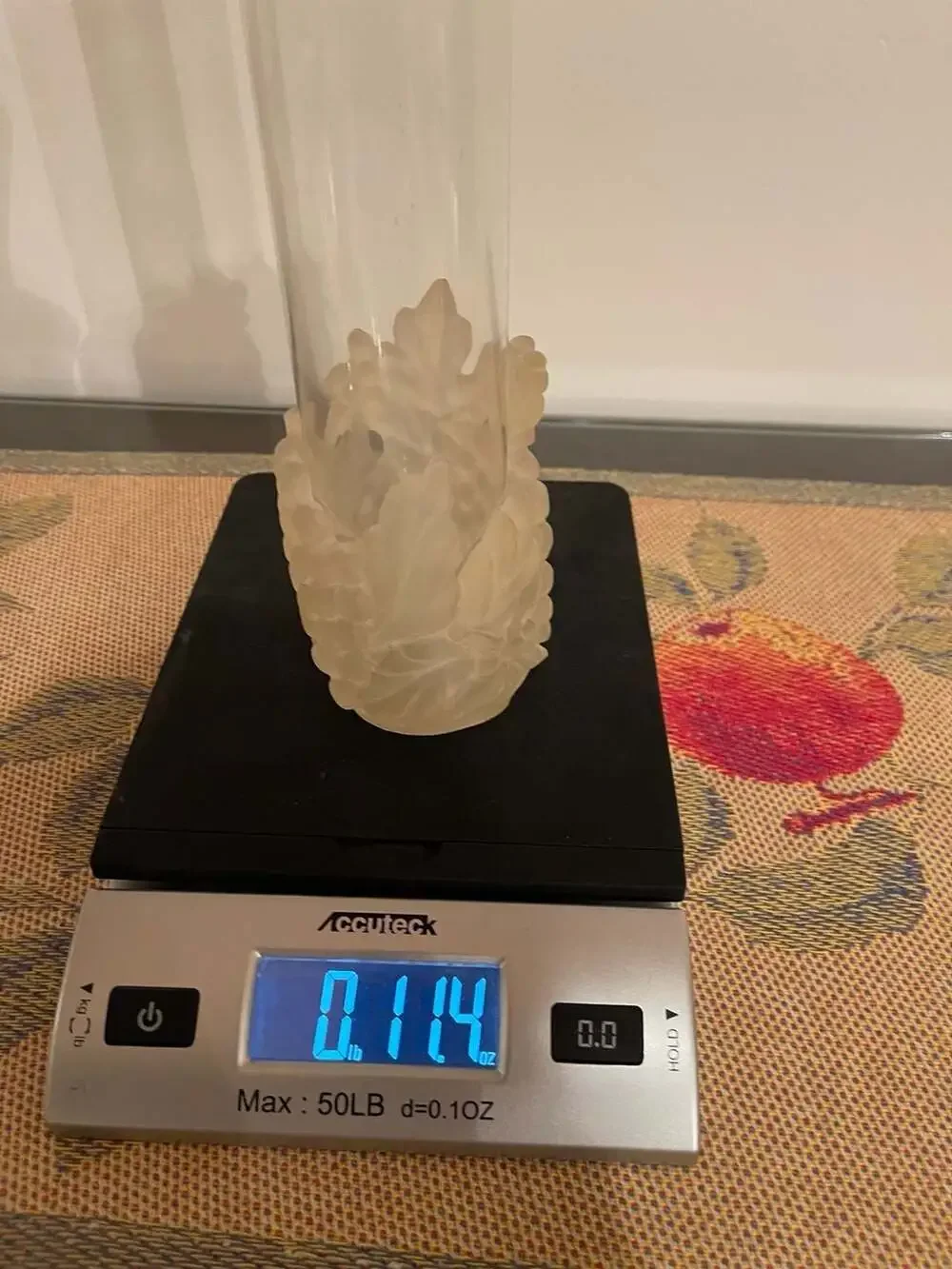 Vintage Frosted Glass Bud Vase with Applied Leaf Motif Base